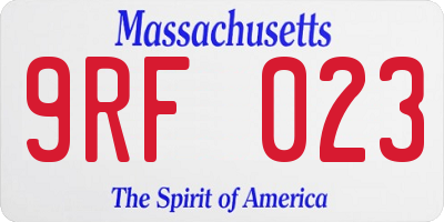 MA license plate 9RF023