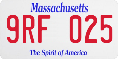 MA license plate 9RF025