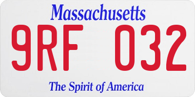 MA license plate 9RF032