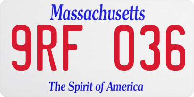 MA license plate 9RF036