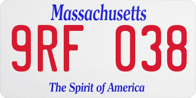 MA license plate 9RF038