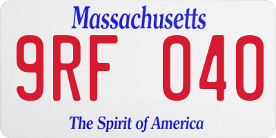 MA license plate 9RF040