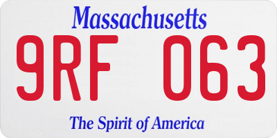 MA license plate 9RF063