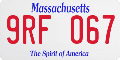 MA license plate 9RF067