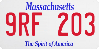 MA license plate 9RF203