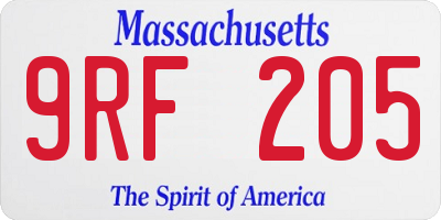 MA license plate 9RF205