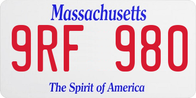 MA license plate 9RF980