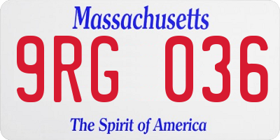 MA license plate 9RG036