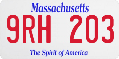 MA license plate 9RH203