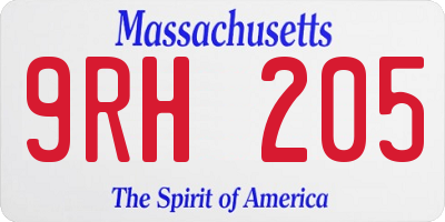 MA license plate 9RH205