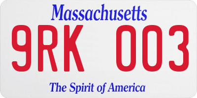 MA license plate 9RK003