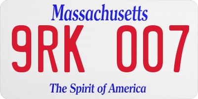 MA license plate 9RK007