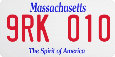 MA license plate 9RK010