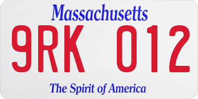 MA license plate 9RK012