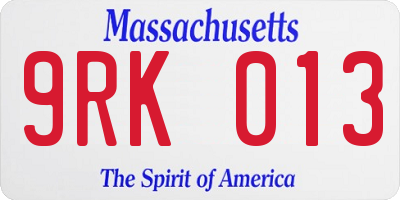MA license plate 9RK013