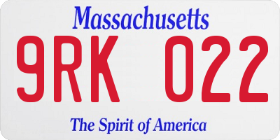 MA license plate 9RK022