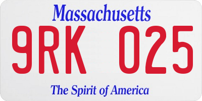 MA license plate 9RK025