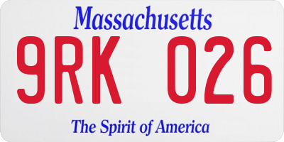 MA license plate 9RK026