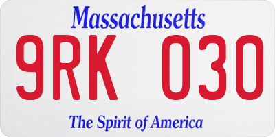 MA license plate 9RK030