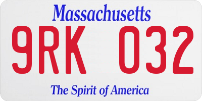 MA license plate 9RK032