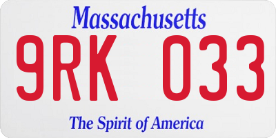 MA license plate 9RK033