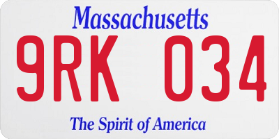 MA license plate 9RK034