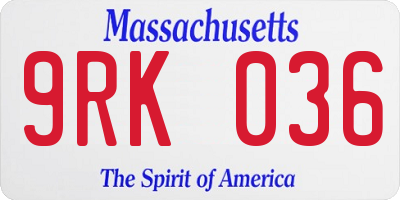 MA license plate 9RK036