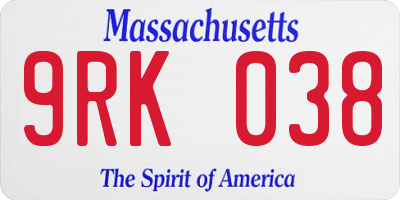 MA license plate 9RK038