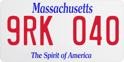 MA license plate 9RK040