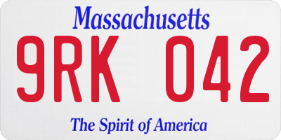MA license plate 9RK042