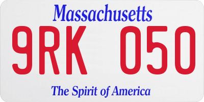 MA license plate 9RK050