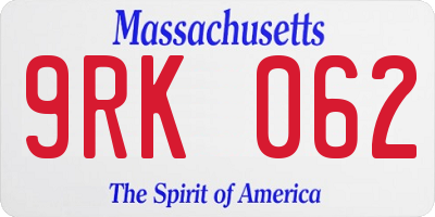 MA license plate 9RK062