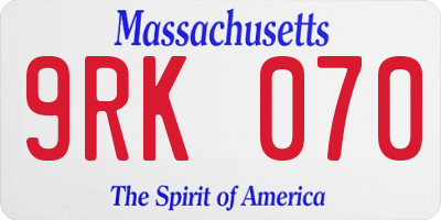 MA license plate 9RK070
