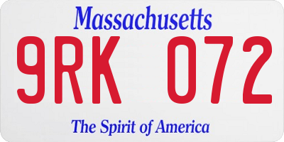 MA license plate 9RK072