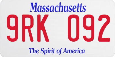 MA license plate 9RK092