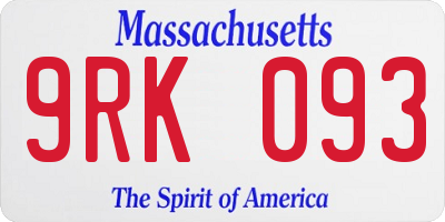MA license plate 9RK093