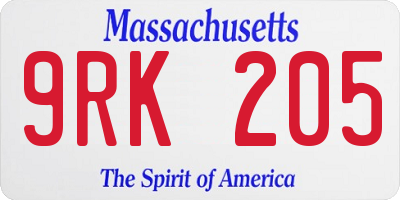 MA license plate 9RK205