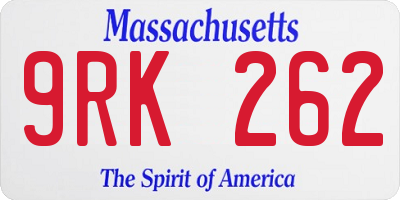 MA license plate 9RK262
