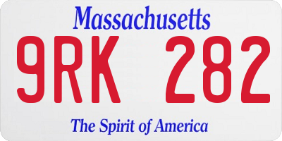 MA license plate 9RK282