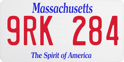 MA license plate 9RK284