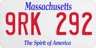 MA license plate 9RK292
