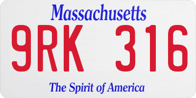 MA license plate 9RK316