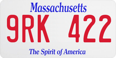 MA license plate 9RK422