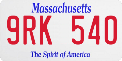 MA license plate 9RK540