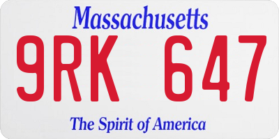 MA license plate 9RK647