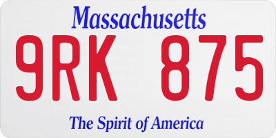 MA license plate 9RK875