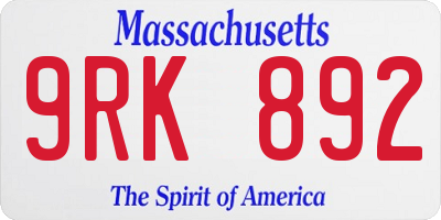 MA license plate 9RK892