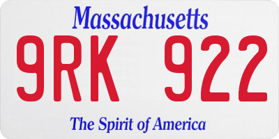 MA license plate 9RK922