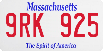 MA license plate 9RK925