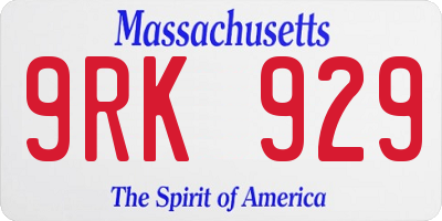 MA license plate 9RK929